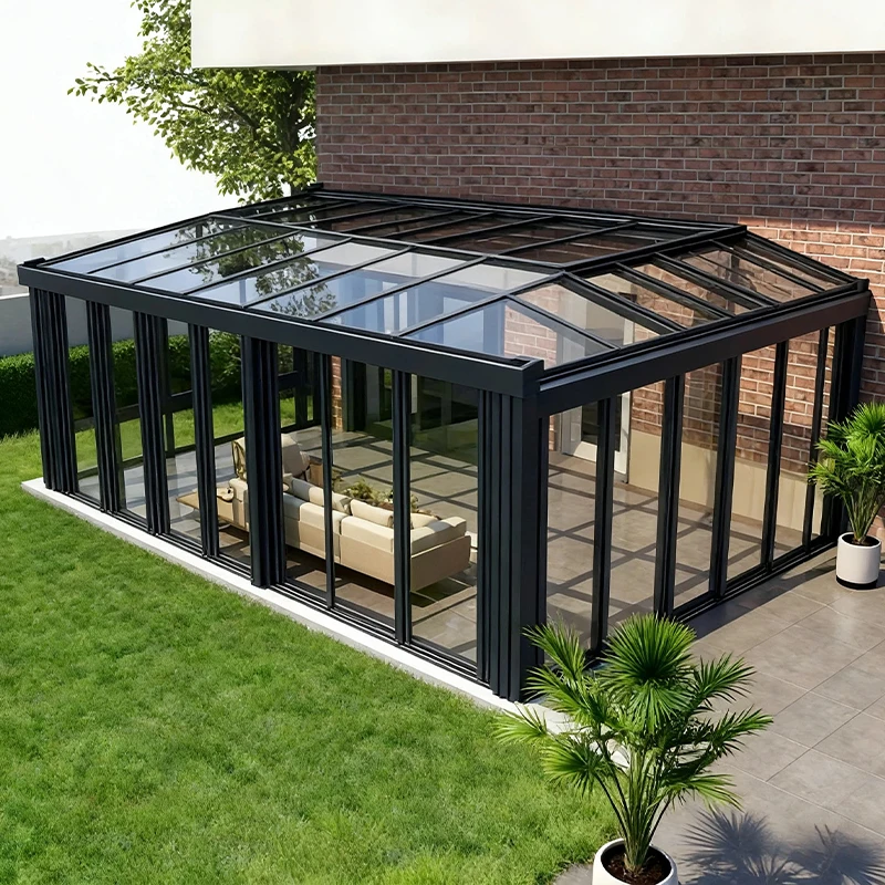 Customized Products Modern Design Above Ground Covering Enclosed Roof Extendable Outdoor Glass Mobile Sunroom