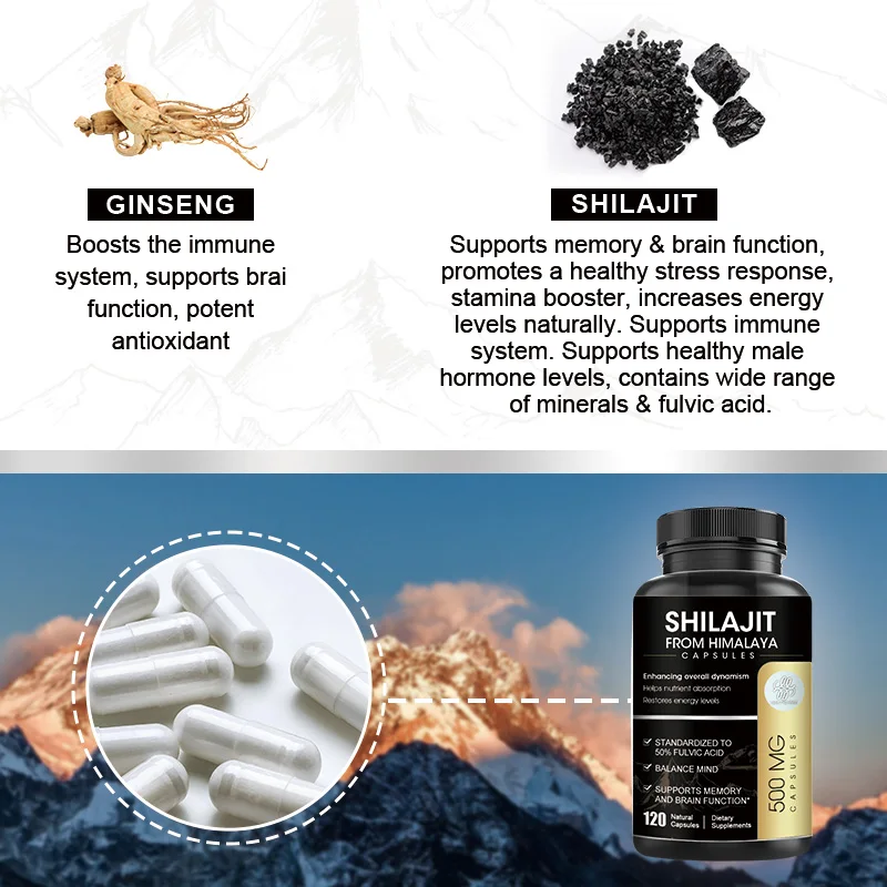 Original Shilajit Capsule High in Trace Minerals & Fulvic Acid for Energy, Muscle Strength & Immunity, Endurance for Men & Women