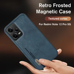 For Xiaomi Redmi Note 12 Pro 5G Case Retro Matte Leather Car Magnet Cover Note12 Pro+ Plus Turbo 12R 12S 4G Camera Protect Funda