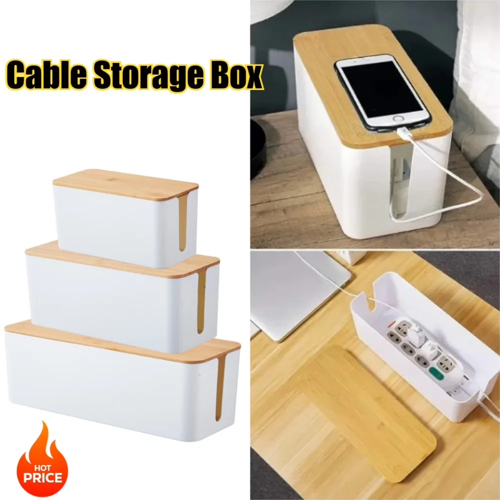 

Wooden Cable Management Box Anti-Dust Desk Power Strip Case Wire Organizer Charger Socket Network Line Storage Bin Baby Proofing