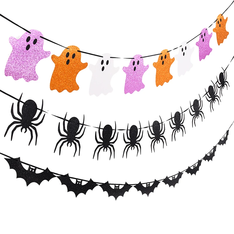 300cm Halloween Hanging Garland Bunting Bat Ghost Spider Paper Banner Hanging Ornaments Halloween Party Decorations Horror Props