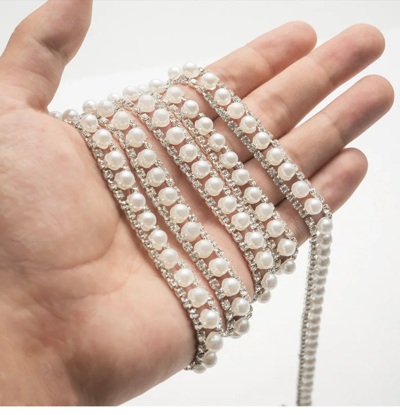 10 Meter Strass-Kette Kristall-Diamant-Accessoire Geschenkdekoration mit Eingelegten Perlen Strass-Band DIY Handwerk Nähzubehör – Detail 5
