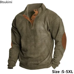 2026 Men's Vintage Patchwork Sweatshirt Spring Autumn Casual Button Collar Pullover Tops for Men Hoodie Fashion Street Clothing