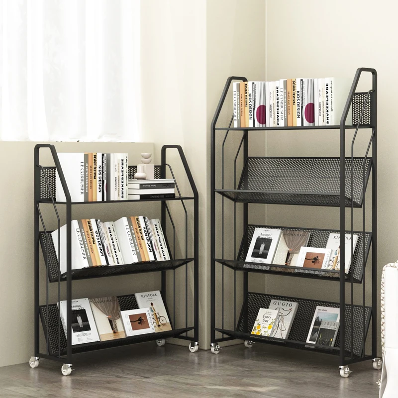 

Металлическая передвижная книжная полка с несколькими ярусами для хранения, органайзер для гостиной/спальни/кабинета, компактный детский книжный шкаф