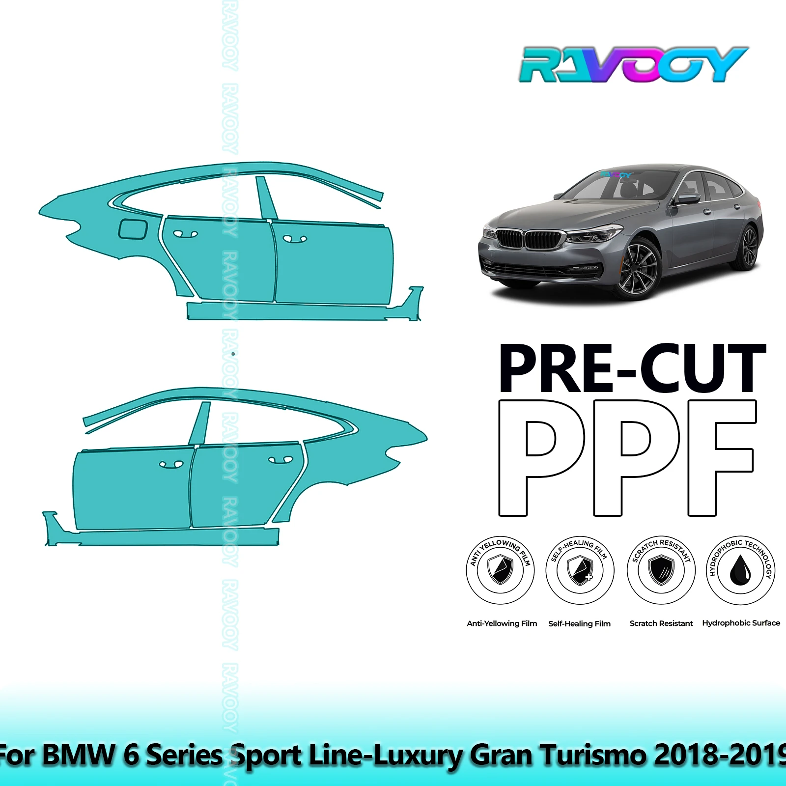 

For BMW 6 Series Sport Line-Luxury Gran Turismo 2018-2019 8.5mil Pre-Cut PPF Door & A/B Pillar Kit TPU Paint Protection Film Set