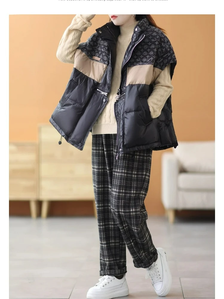 الوقوف طوق المتناقضة أسفل سترة المرأة قصيرة فضفاضة وعصرية الأبيض بطة أسفل بروتيل معاطف السترة سترة