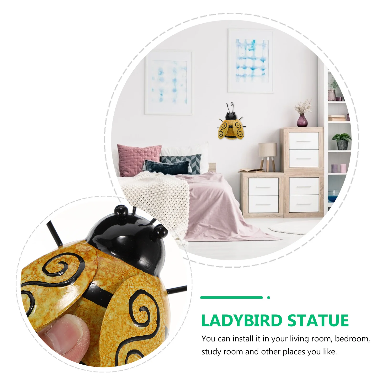 

1Pcs Iron Ladybird Wall Hanging Decor Art Ornament for Indoor Outdoor Home Garden Room Living Bedroom Study Decorative Wall