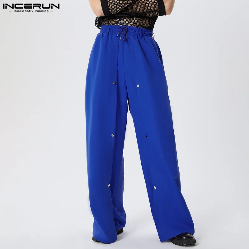 INCERUN 2024 American Style Trousers New Men's Deconstruct Design Wide Leg Pants Fashionable Solid Straight Leg Pantalons S-5XL