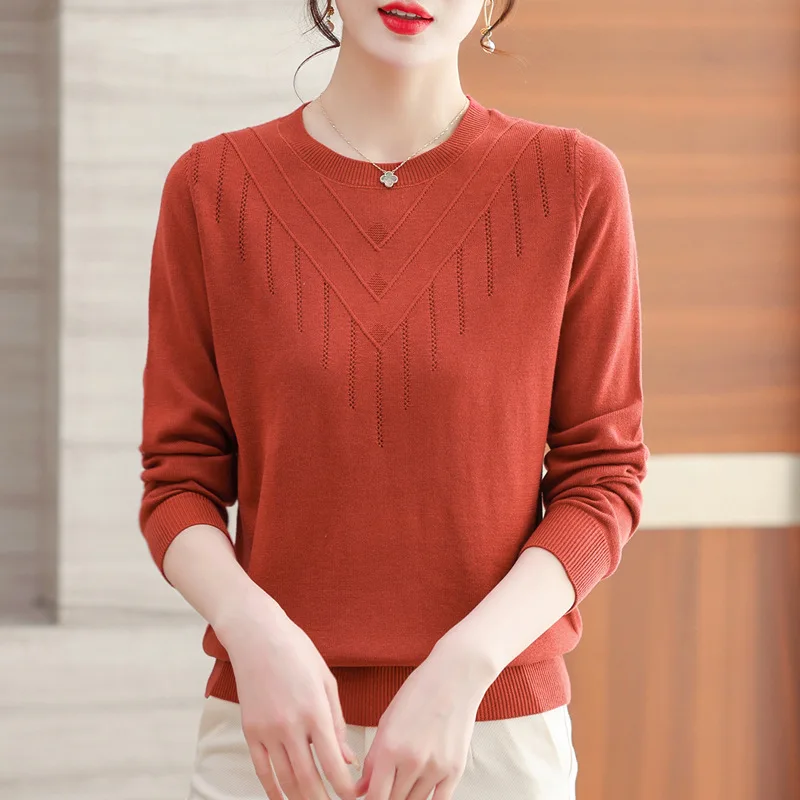 

New Middle Aged Mother Pullovers Tops Spring Autumn Winter Knitwears Bottom Shirt Loose Women Large Size Long Sleeve Sweater