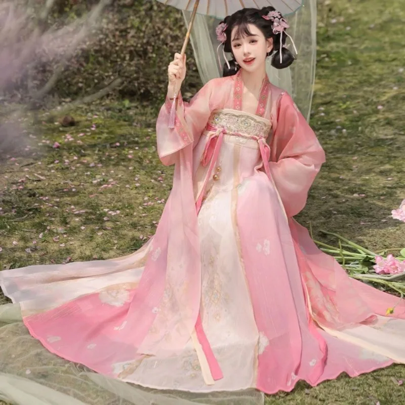 Hanfu Qingyao female Tang Dynasty ancient style chest-length embroidered broken skirt daily spring and summer suit Han elements