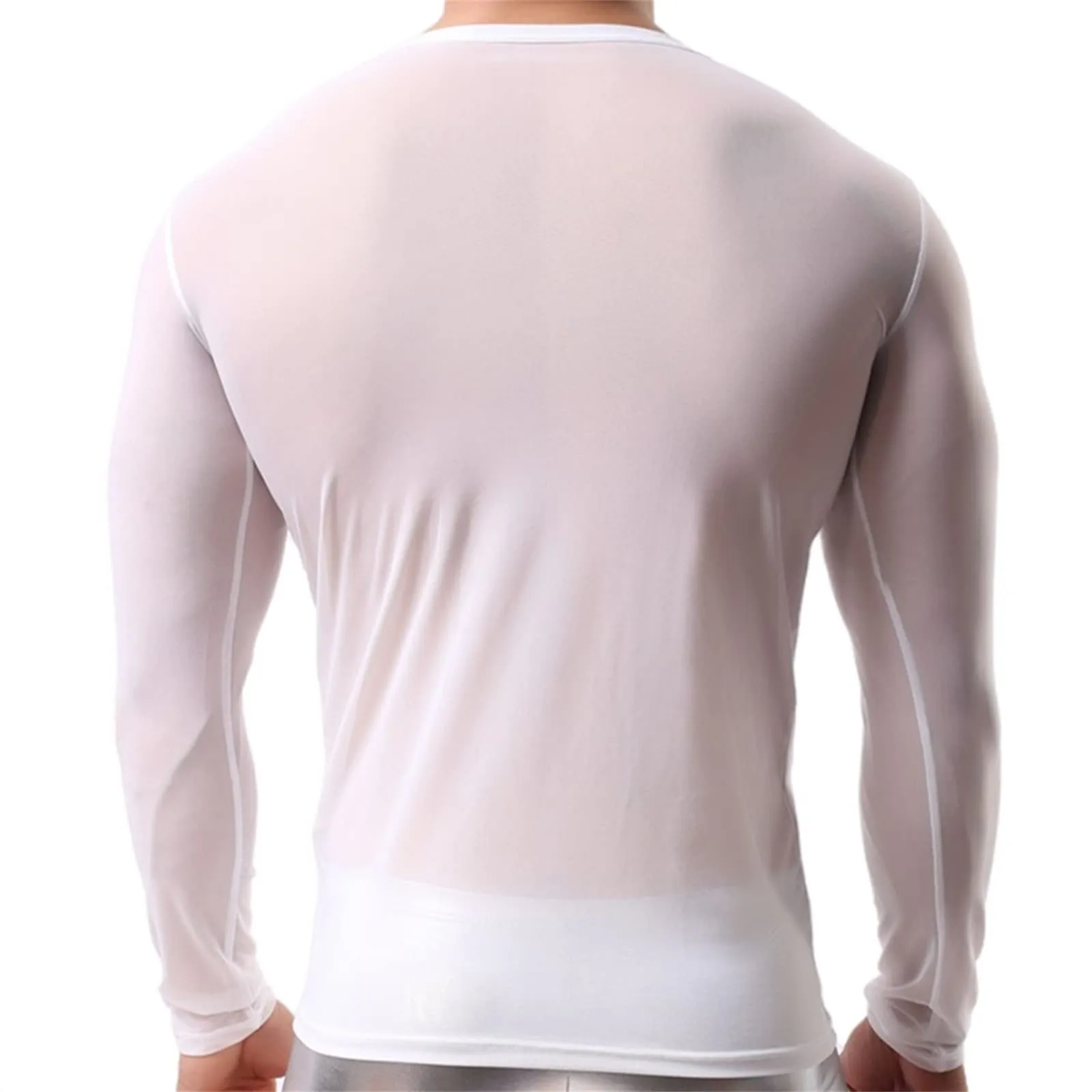 Mens Undershirt Gay clothing Nylon Mesh Shirt See Through Sheer Long Sleeves T Shirts Sexy transparent shirt Underwear Tshirts