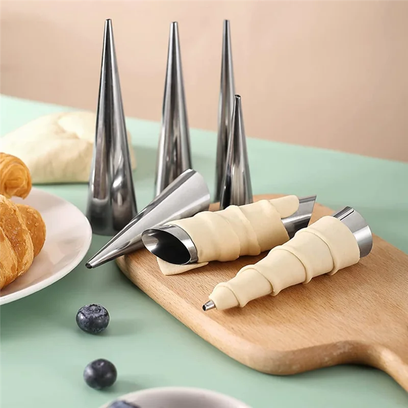 BBNV-20Pcs Cream Horn Molds Stainless Steel Cone Tubular Shaped Mold Croissant Mold For Cannoli Tubes With Cleaning Brush