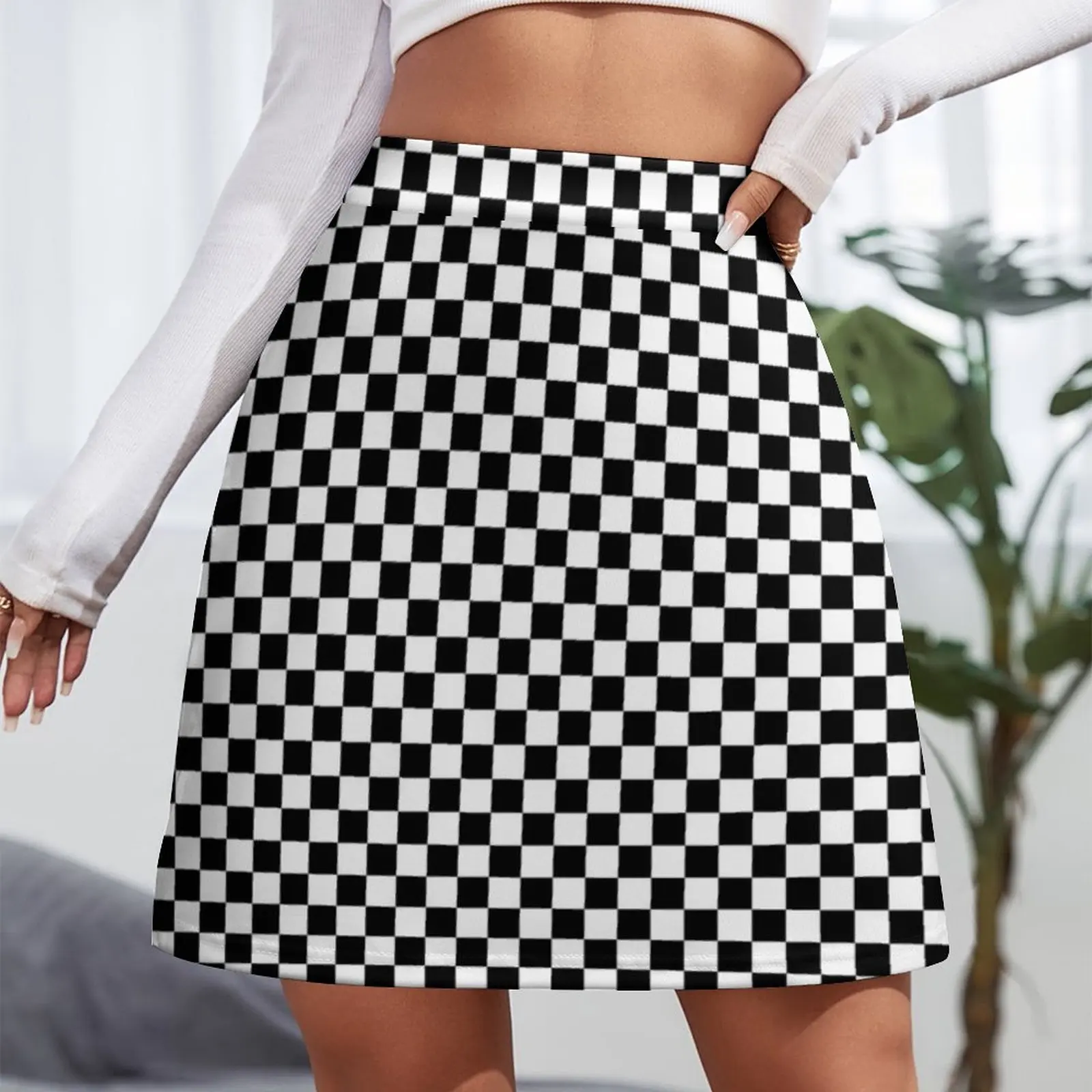 Check pattern. Checkered pattern. Black and white check pattern. Checkerboard. Chessboard. Mini Skirt women's summer dress 2023