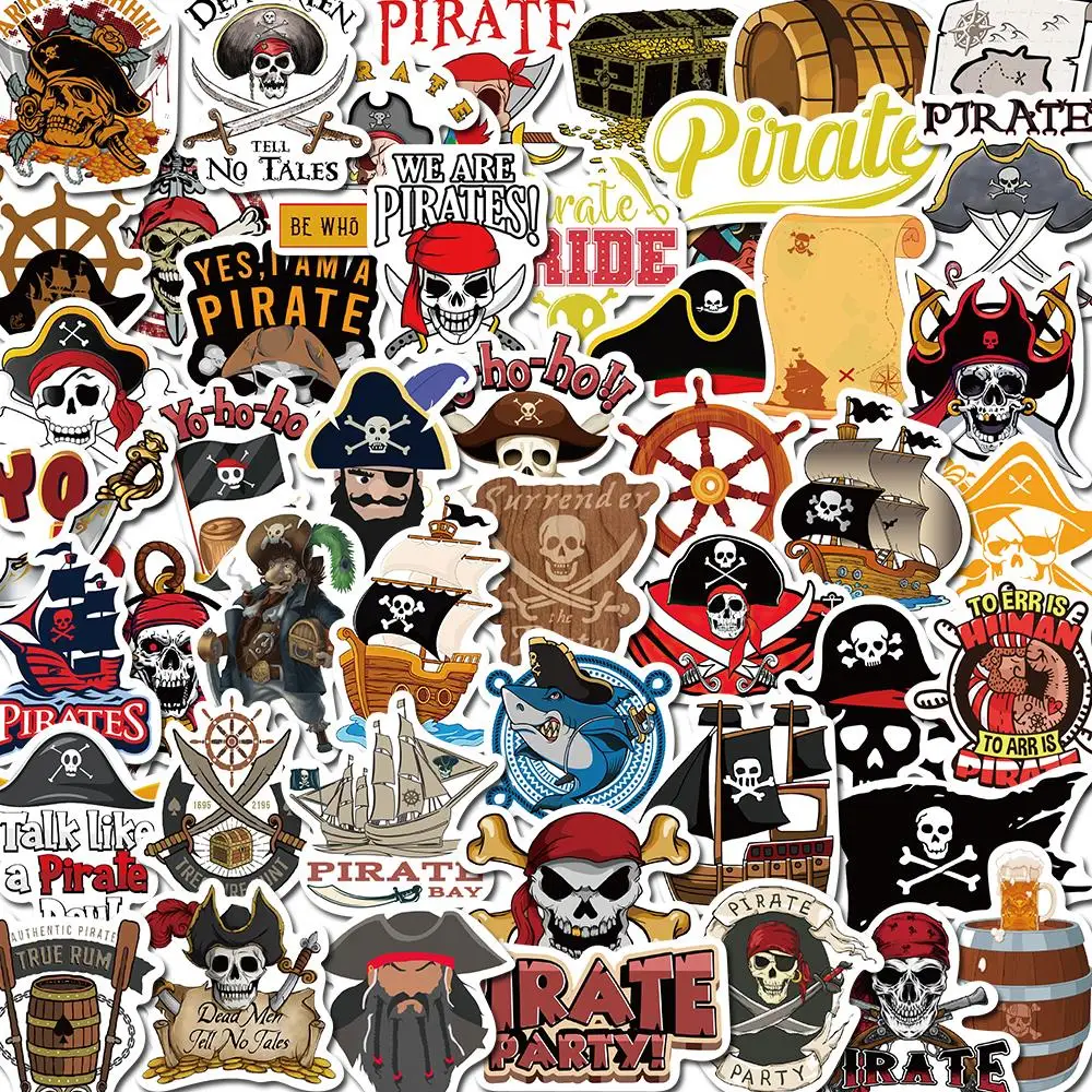 

10/50PCS Pirate Captain Cartoon Stickers Skull Pack DIY Skateboard Motorcycle Suitcase Stationery Decals Decor Laptop Toys