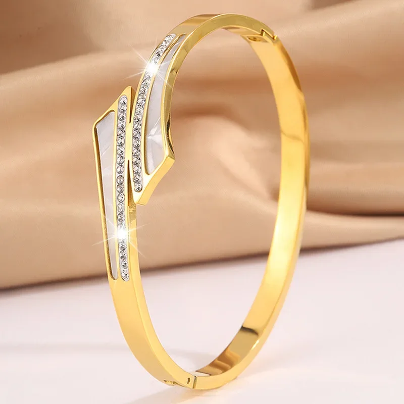 

New Cross Zircon White Shell Stainless Steel Gold Plated Bracelet 18K, High Quality Waterproof Couple Bracelet, Wife Gift