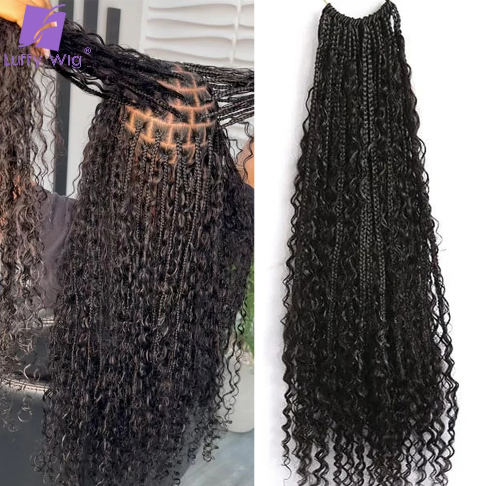 Human Hair Crochet Boho Box Braids with Human Hair Curls Pre Looped Goddess Braids Crochet Hair With Curly Ends Synthetic Braid