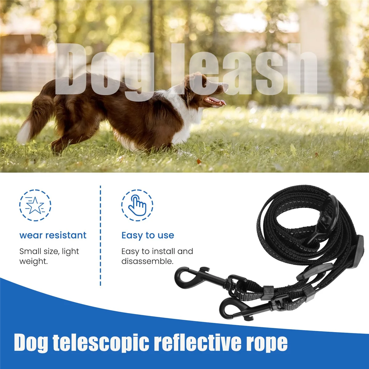 ABZL Double Leash Coupler for Large Dogs Adjustable Heavy Duty Nylon Splitter for Two Big Dogs