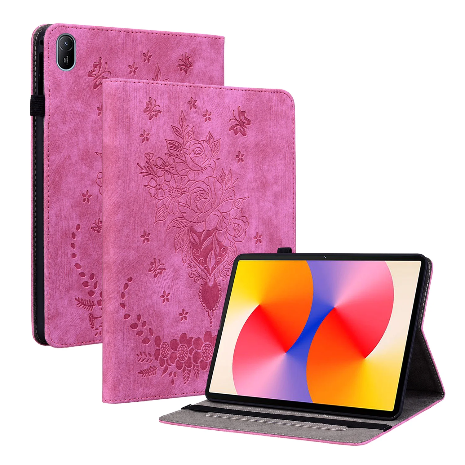 For Huawei MatePad SE 11inch AGS6-W00 W09 2024 Case Rose Flower Wallet Stand Cover Card Slot Wallet Shockproof Tablet Case