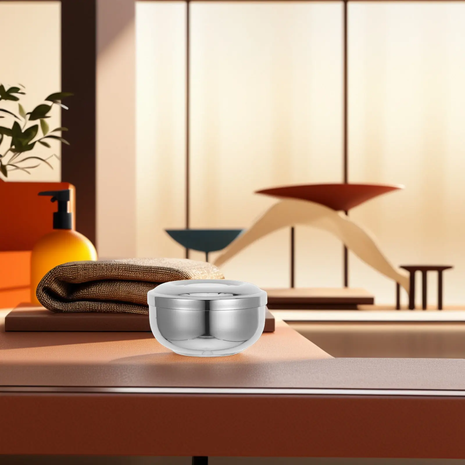 

Элегантная чаша для бритья из нержавеющей стали с крышкой, металлическая емкость для мыла для влажного бритья для мужчин, компактный дизайн