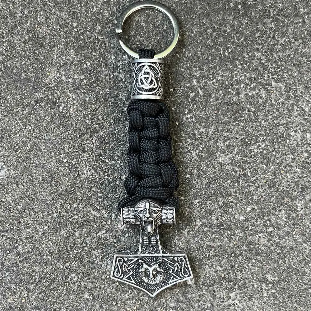 1Pcs Retro Odin Goat Ram Thor Hammer Mjolnir Viking Keychain For Bag Knife Rope Pendant DIY Crafts Handmade Key Accessories