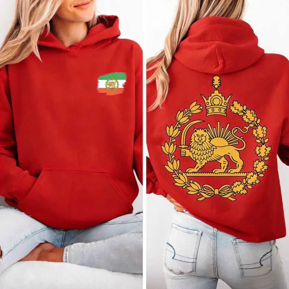 Lion and Sun Iran Hooded Tops Persian Flag Graphic Duplex Printing Clothing Shir-o-Khorshid Emblem Pullover Men Women Hoodies