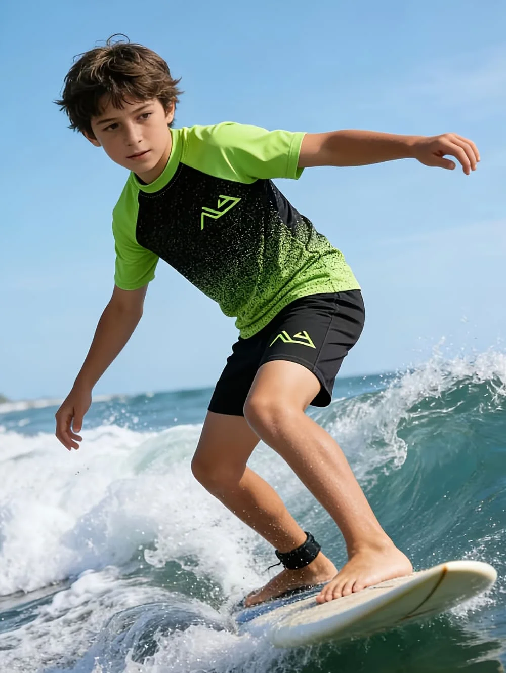 Hawaiian Beach Print Summer Children's Set Surfing Sportswear Short Sleeve Shorts Set Vacation Style Coconut Tree Print T-Shirt