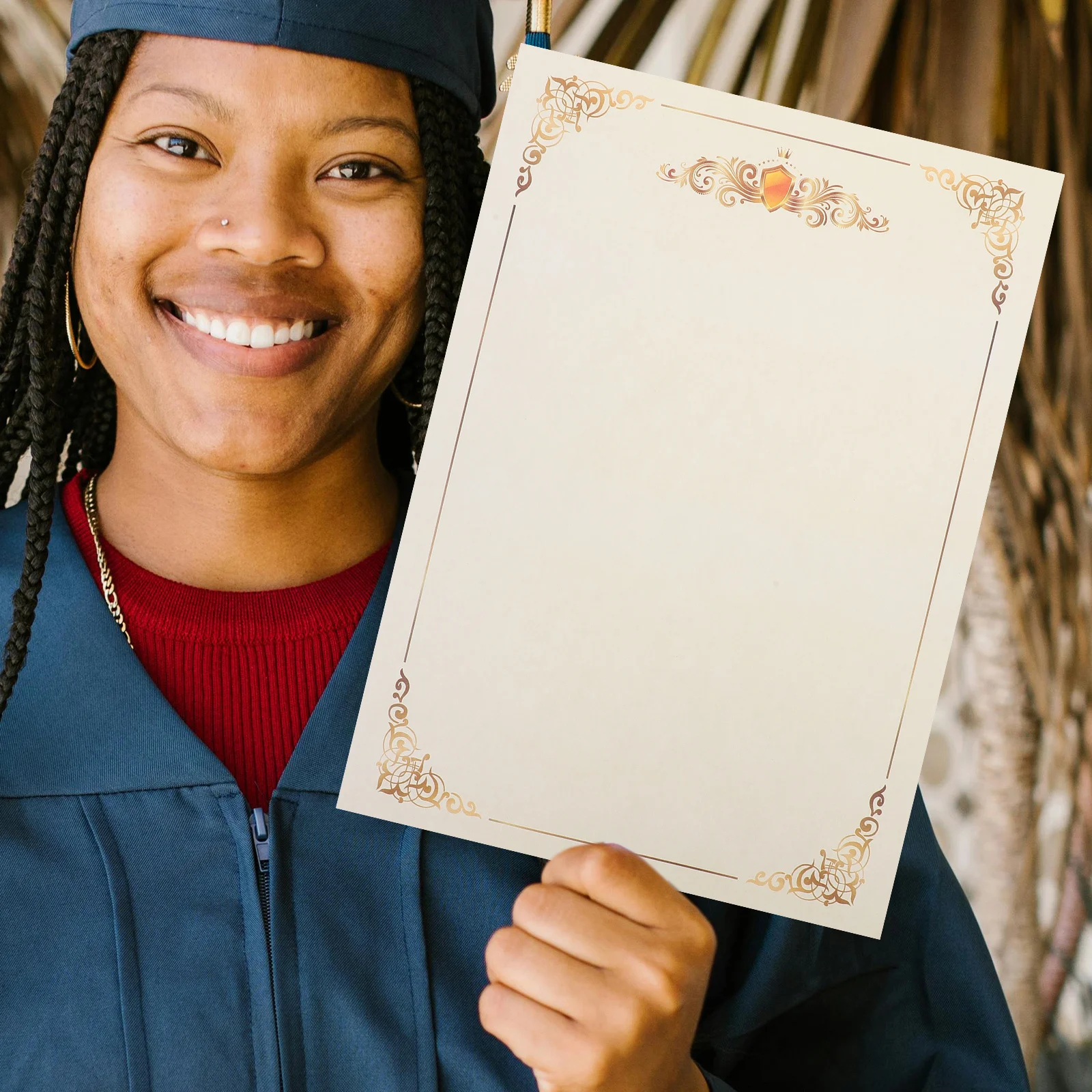 شهادة ورق A4 شهادات جائزة فارغة قابلة للطباعة للتعرف على الطلاب في التخرج المدرسي على الحدود الزهرية الناعمة