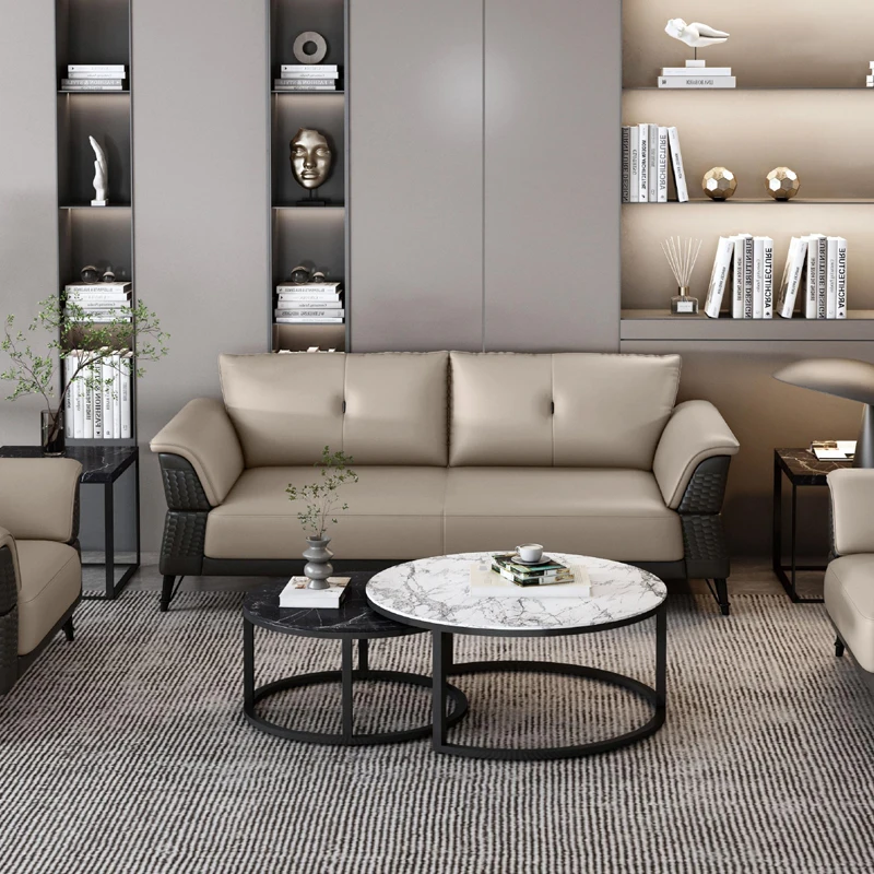 

Modern Luxury Leather Office Sofa Set Tea Table for Business Reception Company Boss School Hotel Durable Metal Office Furniture