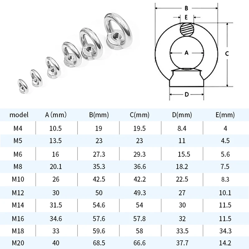 Picture 4: 304 stainless steel lifting ring nut M6/M8/M10/M12/M14/M16/M20 ring nut, used for rope installation lifting accessories