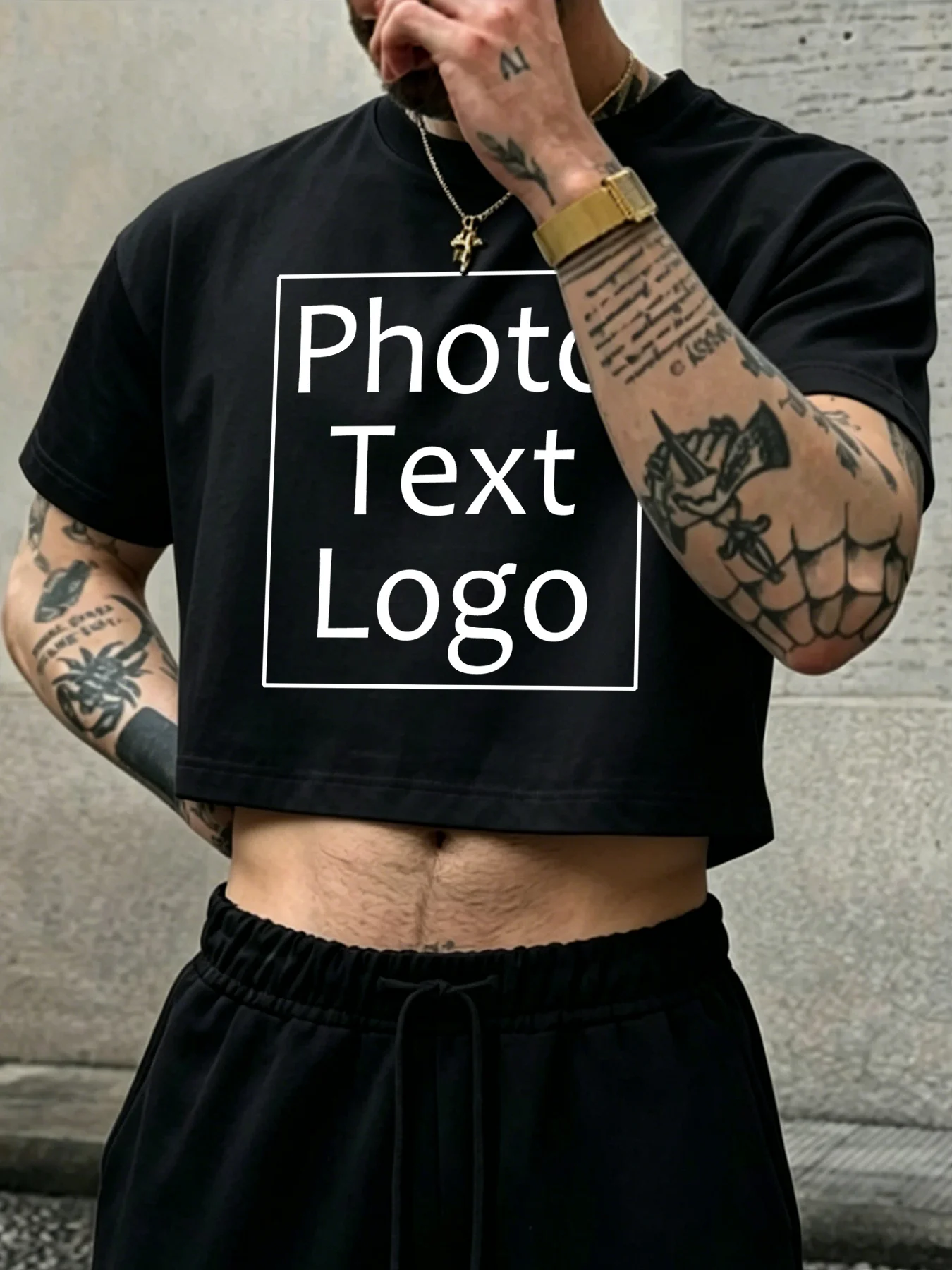 Personalisierte, individuelle DIY-Foto-Crop-Tops aus Baumwolle in den Größen S-3XL, lässige, lockere Kurzarm-Shirts, bequeme Basic-Streetwear. – Detail 7