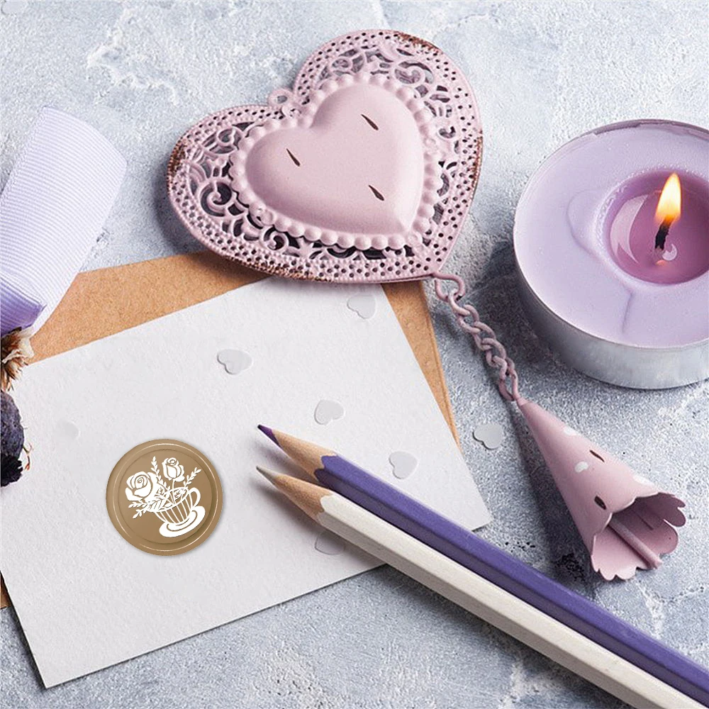 Sceau d'avertissement rose et tasse, fournitures d'artisanat bricolage, scrapbooking, faire-part de mariage de Noël, décoration, sacs à vin, cahiers