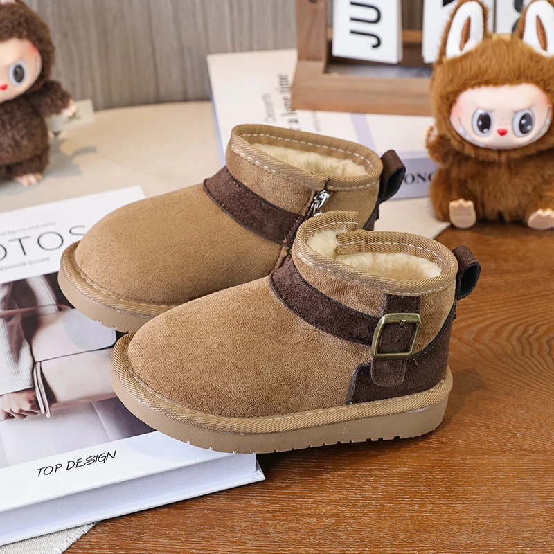 

2026 Unisex Kids Outdoor Anti-slip Winter Snow Boots Warm Plush Toddler Boys Girls Comfortable Cotton Walking Shoes Size 26-36