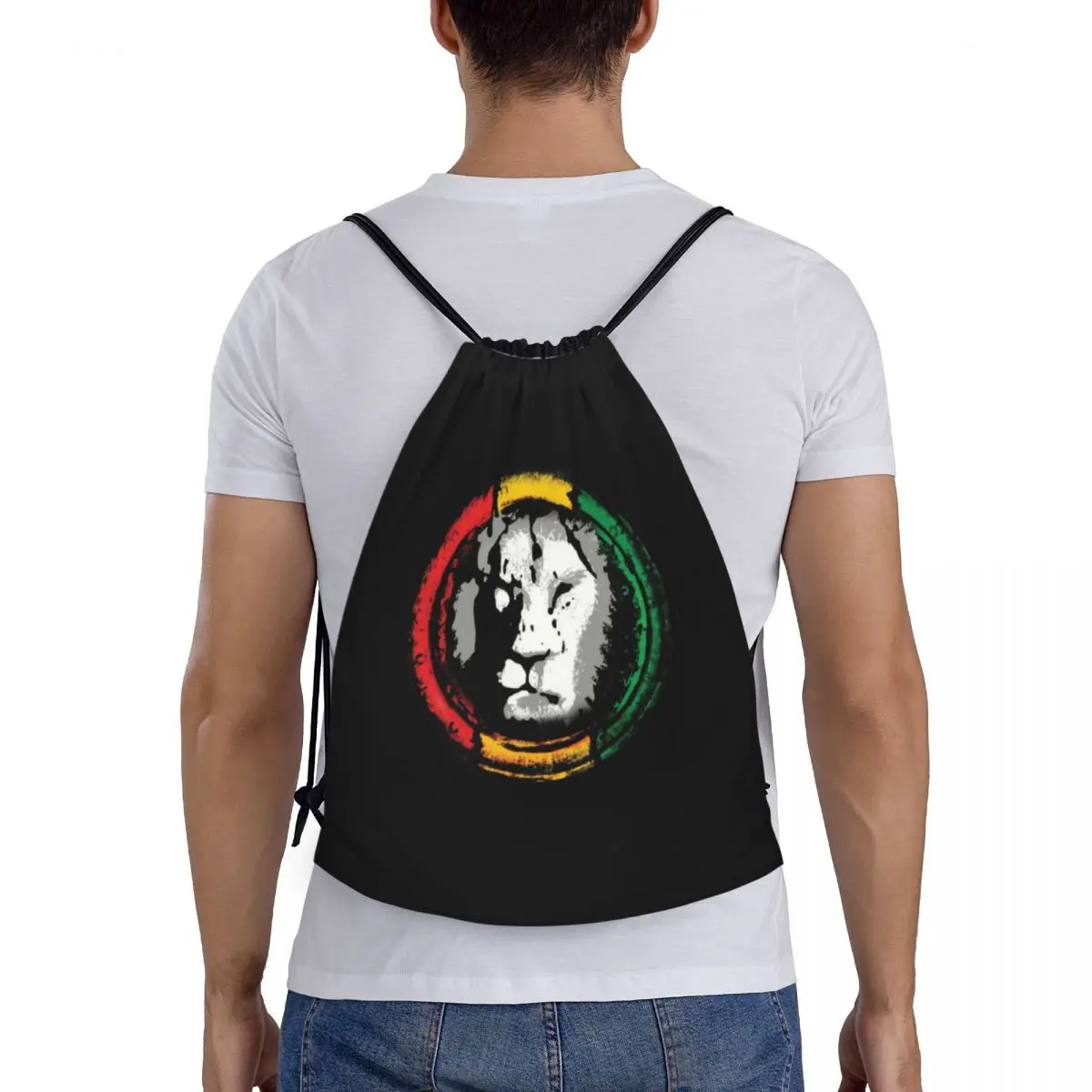 Rasta Reggae Lion Drawstring Bags Men Women Portable Sports Gym Sackpack Jamaican Pride Training Storage Backpacks