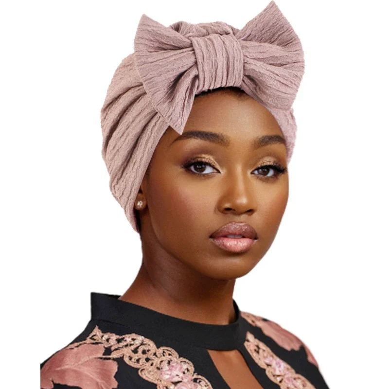 New Indian Turban Bow Knot Hat Women Muslim Hijab African Headties Beanies Bonnet Hair Loss Head Cover Chemo Cap Headscarf Wraps