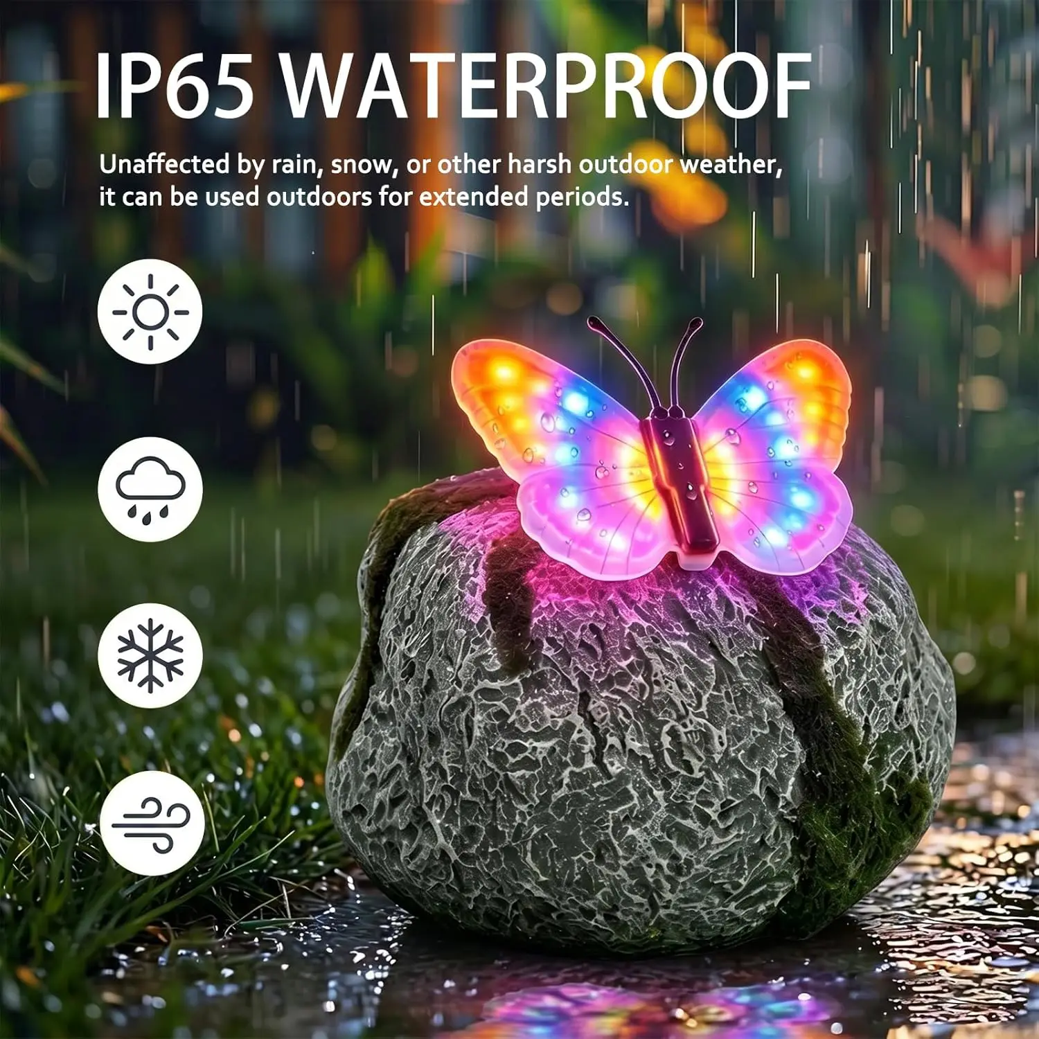 Resin Solar Butterfly Garden Statues Outdoor Fake Stone Moss Art Figurine Waterproof Lawn Ornament