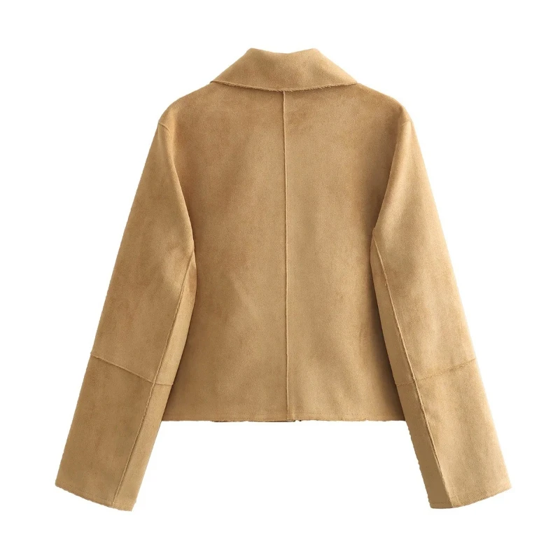 2025 Spring and Autumn Fashion Double Pocket Suede Jacket Jacket Blouse