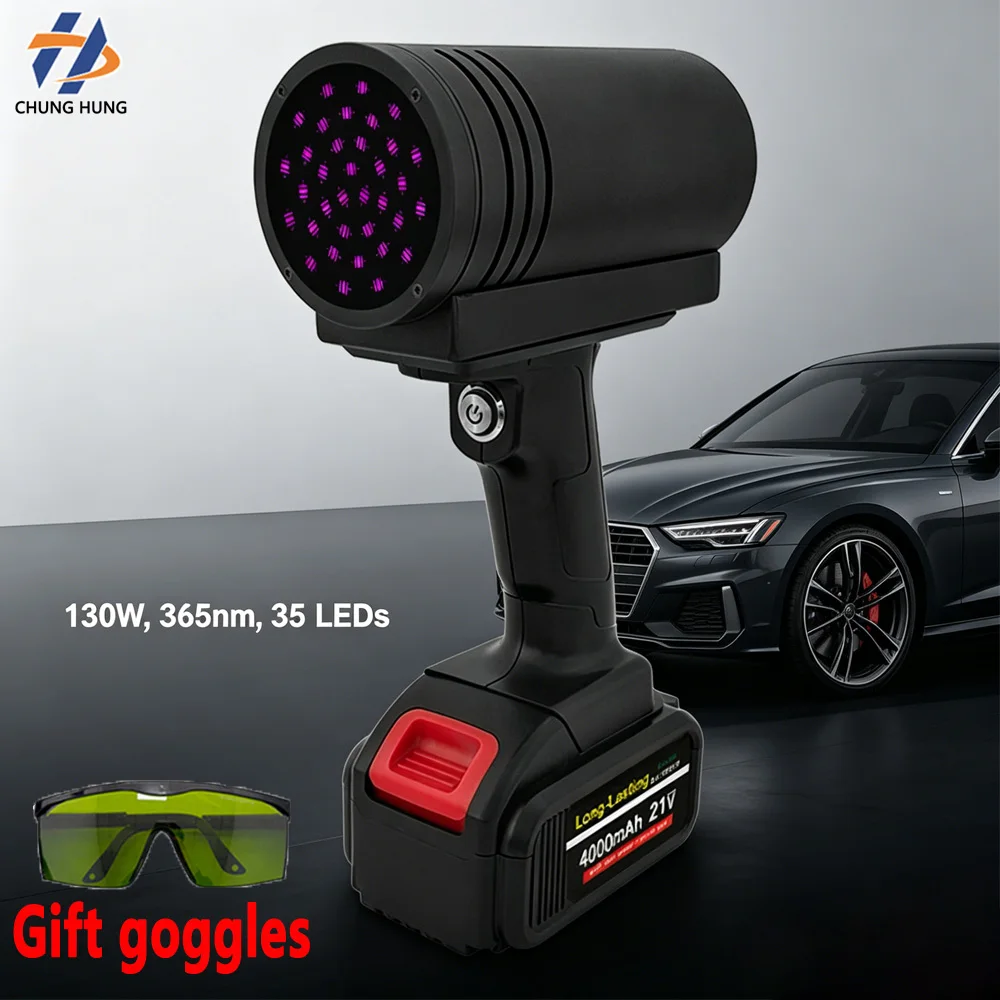 130W Rechargeable UV Light Flashlight Handheld for Vehicle Inspection Detects Car Paint Damage Special Portable Testing Tool