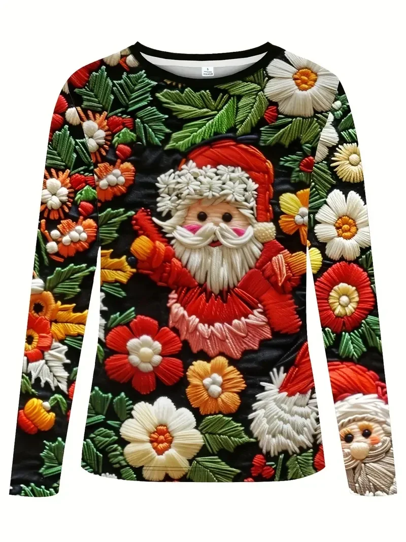 تي شيرت مطبوع بزخرفة عيد الميلاد الممتعة، زي سانتا كلوز، ملابس أنيمي مطبوعة ثلاثية الأبعاد للرجال بأكمام طويلة تي شيرت جرافيك