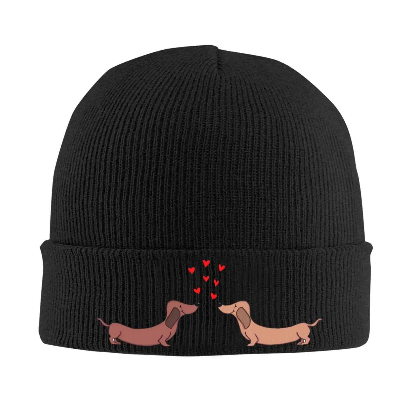 Couple of Dachshund Beanie Vintage Graphic Knit Hat Retro Streetwear Soft Warm FatherDay Gift Idea Present for Man and Woman