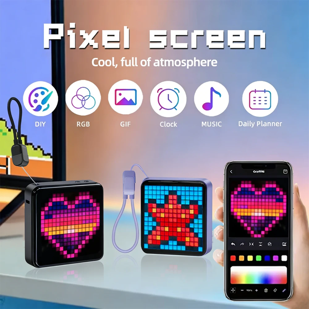 

LED Pixel Display Night Light with Bluetooth APP Control 5000mAh Desktop Atmosphere Pixel Light DIY Pixel Mobile Power Bank