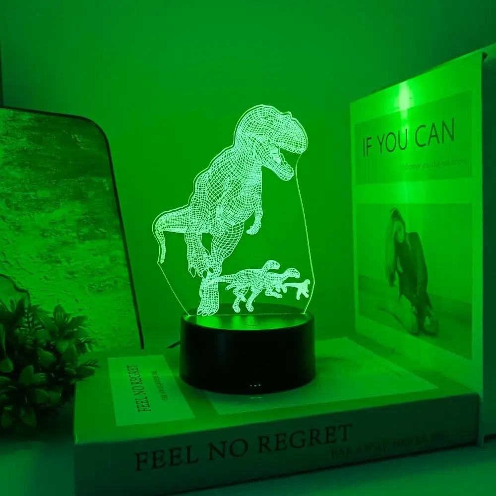 T-Rex Dinosaur 3D Illusion RGB Night Light, Big & Small Tyrannosaurus LED Desk Lamp, Kids Bedroom Decor Birthday Gift for Dinosa