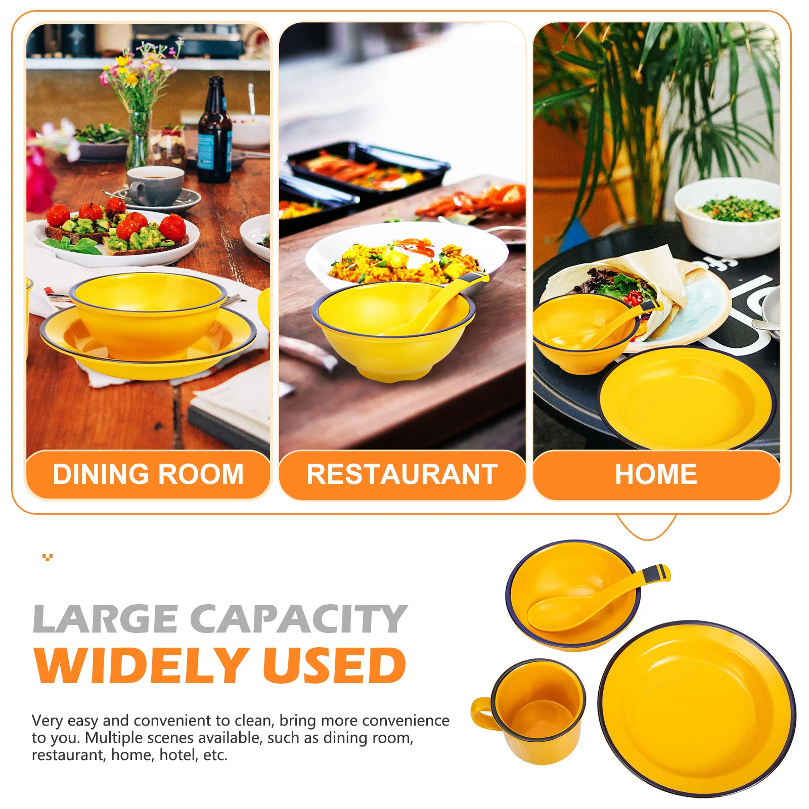 

1 set Melamine Tableware Set Plates Bowls Cups Spoons Food Serving Container Soup Rice Kitchen Dinnerware Utensils