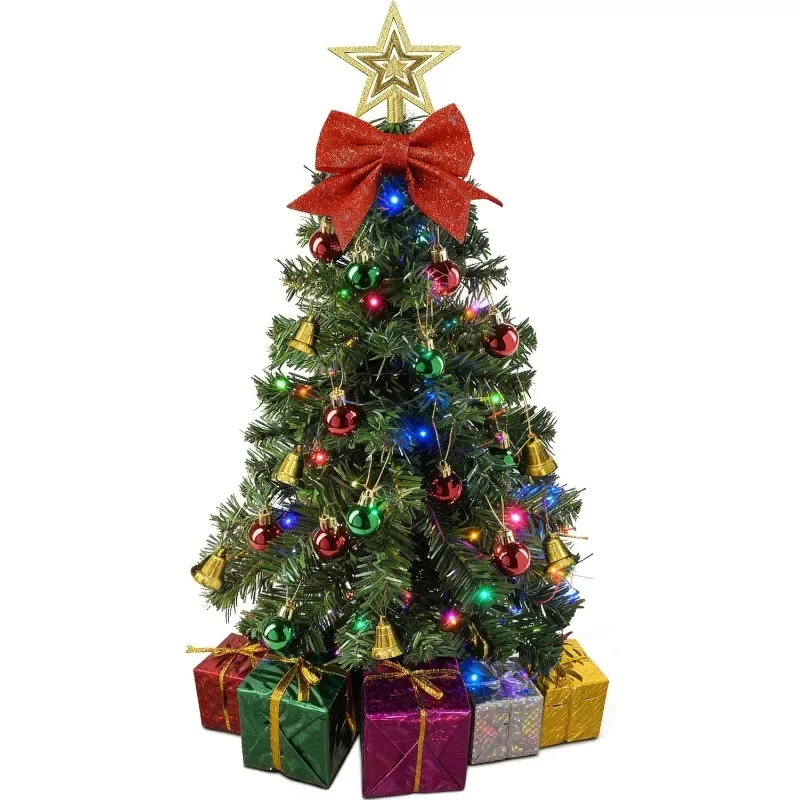 

23-Inch Mini Tabletop Christmas Tree, Multi-Color LED Lights with Ornaments & Gift Boxes, Pre-Lit