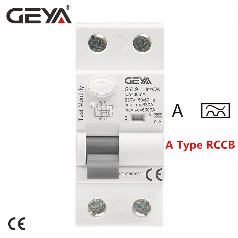 GEYA GYL9 A typ RCD wyłącznik różnicowo-prądowy AC ELCB 2-biegunowy 40A 63A 30mA 100mA 300mA RCD RCCB
