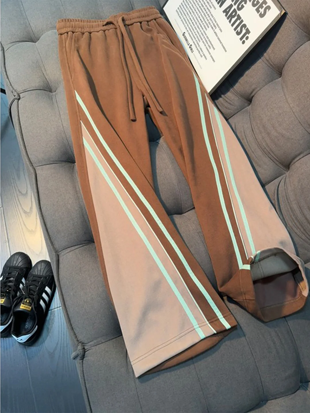 

Мужские спортивные брюки American Color Blo Stripe с прямыми штанинами, утолщенные, повседневные, осенне-зимние, модные, длинные, в стиле хип-хоп