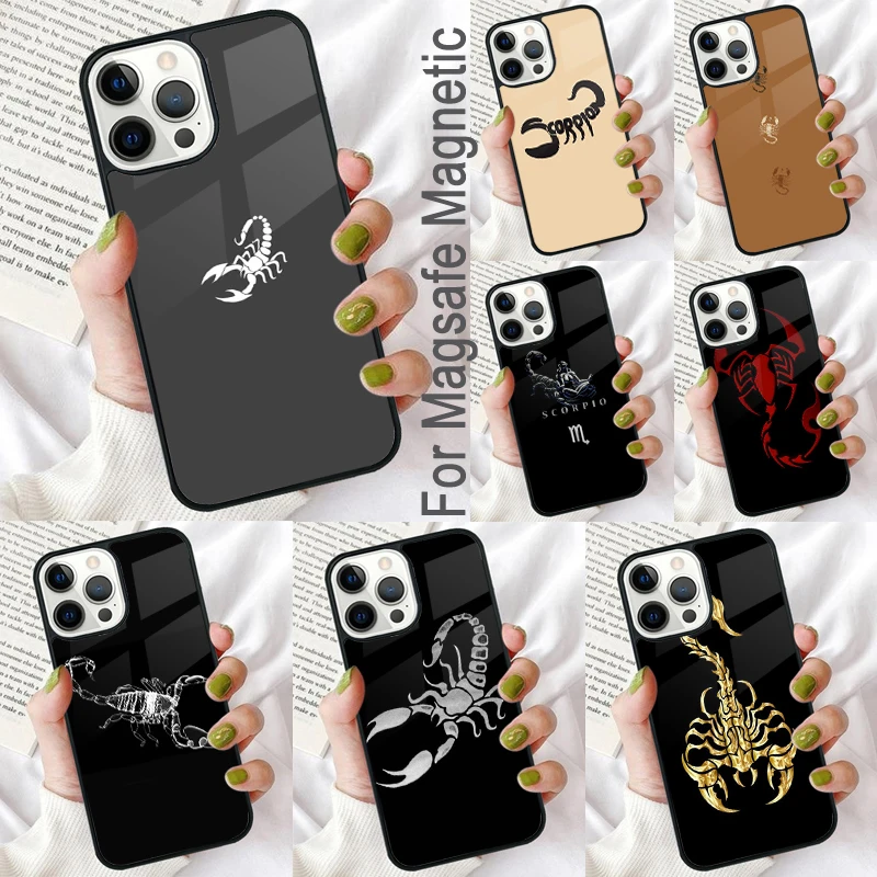 Escorpión escorpión magnético animal funda de teléfono suave para iPhone 16 Promax 15 Pro 13 14 Plus 11 12 Mini MagSafe Coque