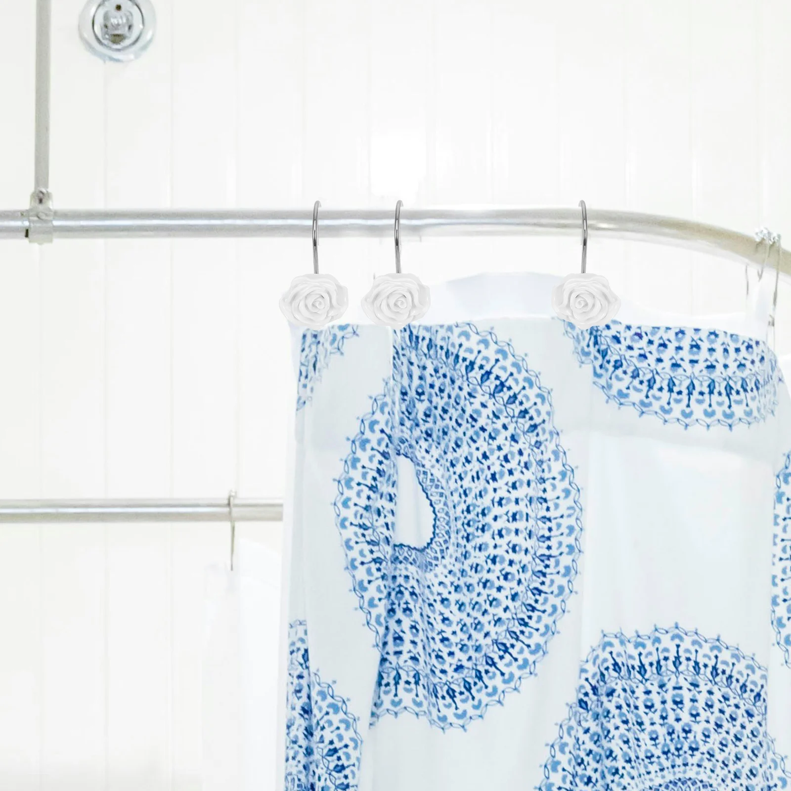 

12Pcs Rose Shower Hooks Floral Curtain Rod Hangers for Bathroom Decorative Shower Curtain Hooks Bathroom Hook
