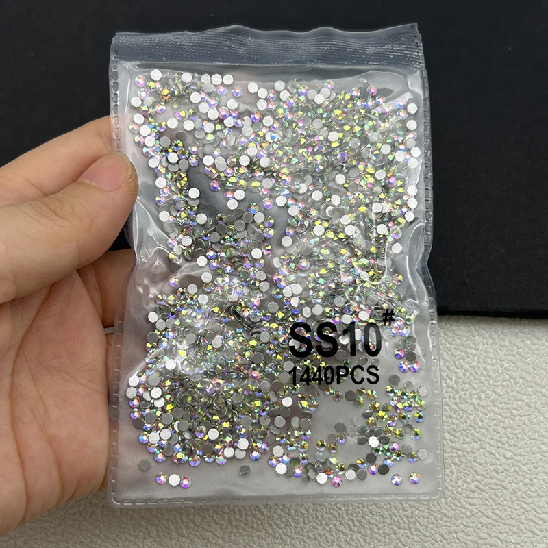1440 Stück/Beutel AB/Klare Runde Mini-Nageldiamanten SS3-SS20 (1,3-4mm) Flache Rückseite Nicht-Hotfix Nagelkristalle Klare AB Maniküre-Glassteine