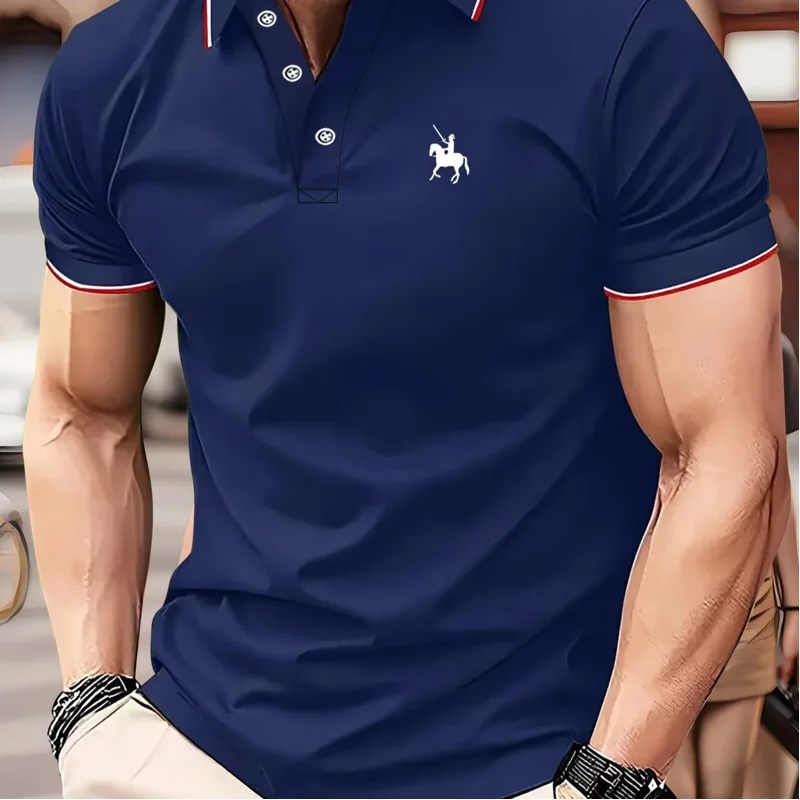 Summer men's 100 Polyester Fashionable Casual Knight Pattern Loose Printed Large Lapel short-sleeved Shirt Polo Top