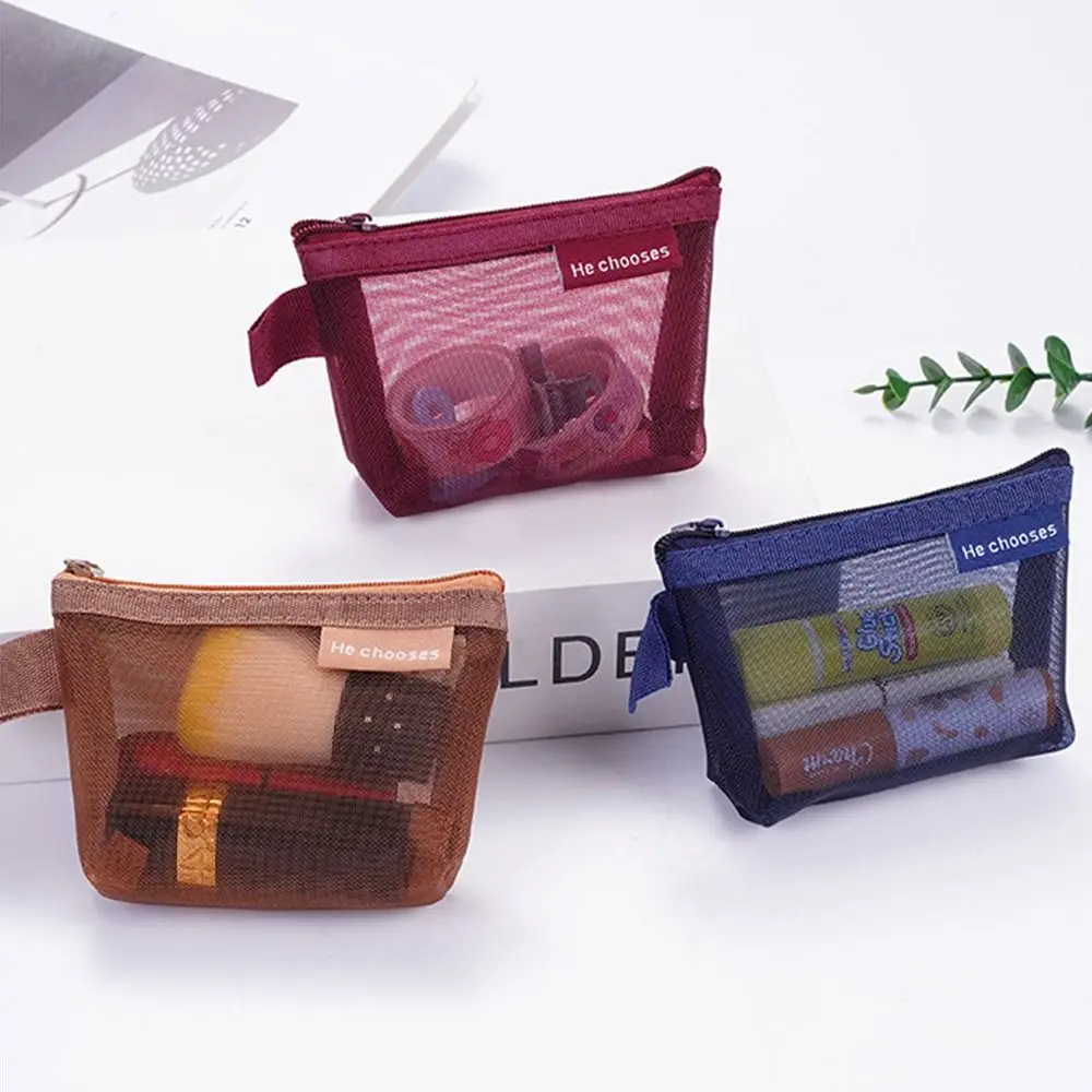 Change Storage Bag Clear Mesh Bag Small Item Bag Lipstick Cosmetic Bag Mini Coin Purse Sanitary Napkin Storage Bag Solid Color